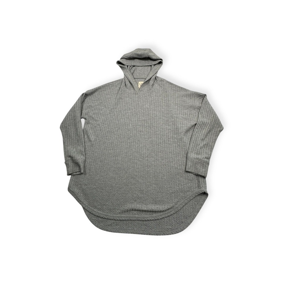 Chaser‎ Mens Grey Waffle Knit Thermal Hoodie Pullover Curved Hem Medium 1532868
